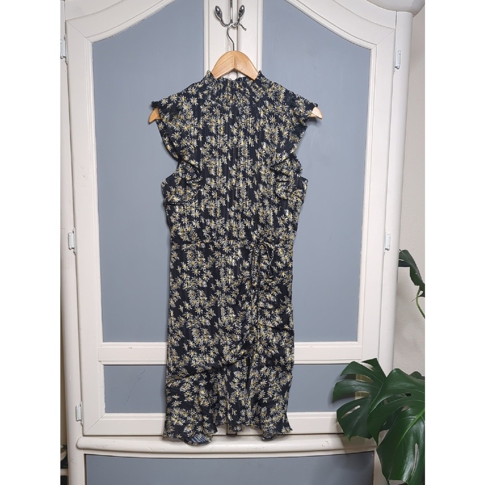 Sam Edelman Black Daisy Floral Ruffle Midi Dress Size 2